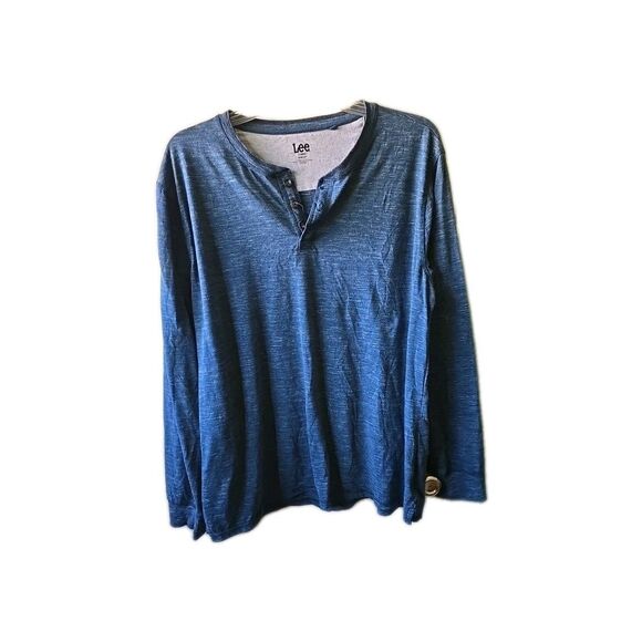Lee Premium Select Men's XL Long Sleeve Shirt Blue 1/4 Button Up T Shirt Long - Picture 1 of 12